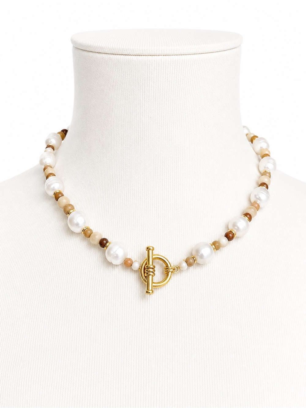 Gold White Real Freshwater Pearl Necklace Classic Design Handmade Choker Style